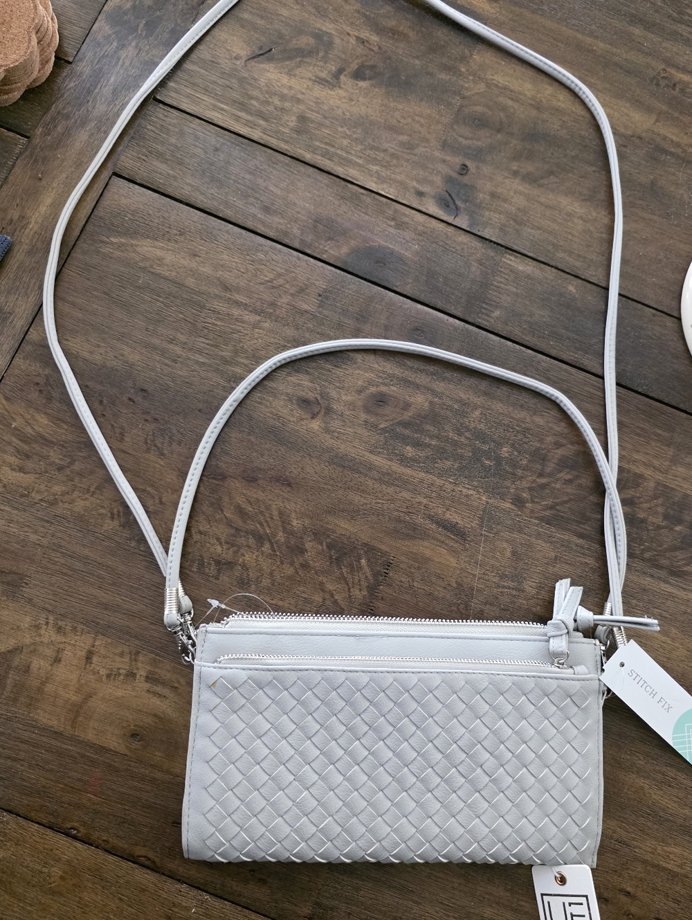 Urban Expressions Light Gray Woven Crossbody Bag